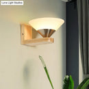 GobekUsa Modern Wood & Nickel Wall Sconce with Cone White Glass Shade- 1 Bulb Bedside Wall Light Fixture