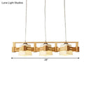 GobekUsa Modern Cubic Frosted Glass Island Pendant Lamp with Wood Cage and 3 Beige Bulbs