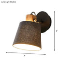 GobekUsa Modern Black Wood Wall Lamp with Barrel Fabric Shade - Wall Mounted