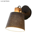 GobekUsa Modern Black Wood Wall Lamp with Barrel Fabric Shade - Wall Mounted