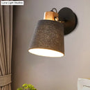 GobekUsa Modern Black Wood Wall Lamp with Barrel Fabric Shade - Wall Mounted