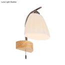 GobekUsa Modern Ribbed Glass Flared Sconce Light Fixture with Pull Chain and Wood Backplate - 1 Head Wall Lamp