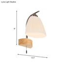 GobekUsa Modern Ribbed Glass Flared Sconce Light Fixture with Pull Chain and Wood Backplate - 1 Head Wall Lamp