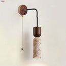 GobekUsa LED Wall Lamp Pull Chain Switch Wood Nordic Modern Yellow Travertine Mirror Light