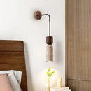 GobekUsa LED Wall Lamp Pull Chain Switch Wood Nordic Modern Yellow Travertine Mirror Light