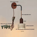 GobekUsa LED Wall Lamp Pull Chain Switch Wood Nordic Modern Yellow Travertine Mirror Light