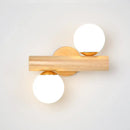 GobekUsa Nordic White Glass Ball Rotating Wall Lamp with Wood Wall Mount - Ideal for Bedroom Lighting