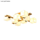 GobekUsa Nordic Style Flush Mount Chandelier with White Glass and Wood Canopy for Living Room Lighting
