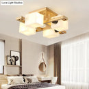 GobekUsa Nordic Style Flush Mount Chandelier with White Glass and Wood Canopy for Living Room Lighting