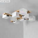 GobekUsa Nordic Style Flush Mount Chandelier with White Glass and Wood Canopy for Living Room Lighting