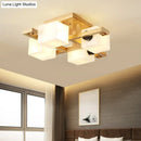 GobekUsa Nordic Style Flush Mount Chandelier with White Glass and Wood Canopy for Living Room Lighting
