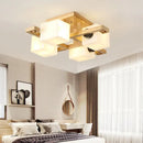 GobekUsa Nordic Style Flush Mount Chandelier with White Glass and Wood Canopy for Living Room Lighting