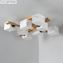 GobekUsa Nordic Style Flush Mount Chandelier with White Glass and Wood Canopy for Living Room Lighting