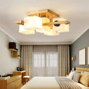 GobekUsa Nordic Style Flush Mount Chandelier with White Glass and Wood Canopy for Living Room Lighting