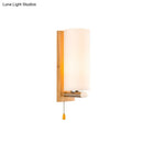 GobekUsa White Glass Wall Sconce - Cylindrical Bedside Light with Pull Chain