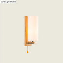 GobekUsa White Glass Wall Sconce - Cylindrical Bedside Light with Pull Chain