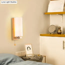GobekUsa White Glass Wall Sconce - Cylindrical Bedside Light with Pull Chain