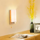 GobekUsa White Glass Wall Sconce - Cylindrical Bedside Light with Pull Chain