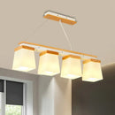 GobekUsa Nordic Island Chandelier - Square Shade Wooden Dining Room Light with 3/4 White Lights