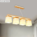 GobekUsa Nordic Island Chandelier - Square Shade Wooden Dining Room Light with 3/4 White Lights