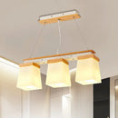 GobekUsa Nordic Island Chandelier - Square Shade Wooden Dining Room Light with 3/4 White Lights