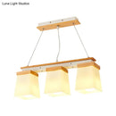 GobekUsa Nordic Island Chandelier - Square Shade Wooden Dining Room Light with 3/4 White Lights