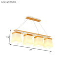 GobekUsa Nordic Island Chandelier - Square Shade Wooden Dining Room Light with 3/4 White Lights