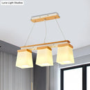 GobekUsa Nordic Island Chandelier - Square Shade Wooden Dining Room Light with 3/4 White Lights