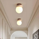 GobekUsa LED Ceiling Light with Wood Base and White Glass Shade