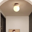 GobekUsa LED Ceiling Light with Wood Base and White Glass Shade