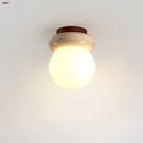 GobekUsa LED Ceiling Light with Wood Base and White Glass Shade