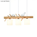 GobekUsa Wooden Hanging Chandelier with 2/3 Lights, Glass Cylinder Shade and Bird Décor - Ideal for Dining Room or Island Lighting