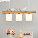 GobekUsa Wooden Hanging Chandelier with 2/3 Lights, Glass Cylinder Shade and Bird Décor - Ideal for Dining Room or Island Lighting