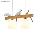 GobekUsa Wooden Hanging Chandelier with 2/3 Lights, Glass Cylinder Shade and Bird Décor - Ideal for Dining Room or Island Lighting