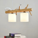 GobekUsa Wooden Hanging Chandelier with 2/3 Lights, Glass Cylinder Shade and Bird Décor - Ideal for Dining Room or Island Lighting