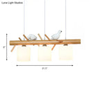 GobekUsa Wooden Hanging Chandelier with 2/3 Lights, Glass Cylinder Shade and Bird Décor - Ideal for Dining Room or Island Lighting