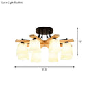 GobekUsa Nordic Black and Wood Semi Flush Mount Chandelier with Milk Glass Shade - 3/6/8 Light Ceiling Fixture for Living Room