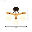 GobekUsa Nordic Black and Wood Semi Flush Mount Chandelier with Milk Glass Shade - 3/6/8 Light Ceiling Fixture for Living Room