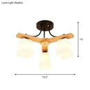 GobekUsa Nordic Black and Wood Semi Flush Mount Chandelier with Milk Glass Shade - 3/6/8 Light Ceiling Fixture for Living Room