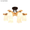 GobekUsa Nordic Black and Wood Semi Flush Mount Chandelier with Milk Glass Shade - 3/6/8 Light Ceiling Fixture for Living Room