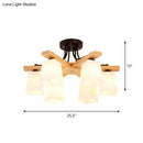 GobekUsa Nordic Black and Wood Semi Flush Mount Chandelier with Milk Glass Shade - 3/6/8 Light Ceiling Fixture for Living Room