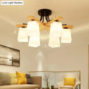GobekUsa Nordic Black and Wood Semi Flush Mount Chandelier with Milk Glass Shade - 3/6/8 Light Ceiling Fixture for Living Room