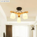 GobekUsa Nordic Black and Wood Semi Flush Mount Chandelier with Milk Glass Shade - 3/6/8 Light Ceiling Fixture for Living Room