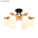 GobekUsa Nordic Black and Wood Semi Flush Mount Chandelier with Milk Glass Shade - 3/6/8 Light Ceiling Fixture for Living Room