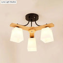 GobekUsa Nordic Black and Wood Semi Flush Mount Chandelier with Milk Glass Shade - 3/6/8 Light Ceiling Fixture for Living Room