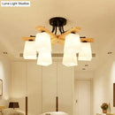 GobekUsa Nordic Black and Wood Semi Flush Mount Chandelier with Milk Glass Shade - 3/6/8 Light Ceiling Fixture for Living Room