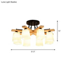 GobekUsa Nordic Black and Wood Semi Flush Mount Chandelier with Milk Glass Shade - 3/6/8 Light Ceiling Fixture for Living Room