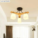 GobekUsa Nordic Black and Wood Semi Flush Mount Chandelier with Milk Glass Shade - 3/6/8 Light Ceiling Fixture for Living Room