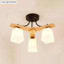 GobekUsa Nordic Black and Wood Semi Flush Mount Chandelier with Milk Glass Shade - 3/6/8 Light Ceiling Fixture for Living Room