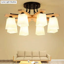 GobekUsa Nordic Black and Wood Semi Flush Mount Chandelier with Milk Glass Shade - 3/6/8 Light Ceiling Fixture for Living Room